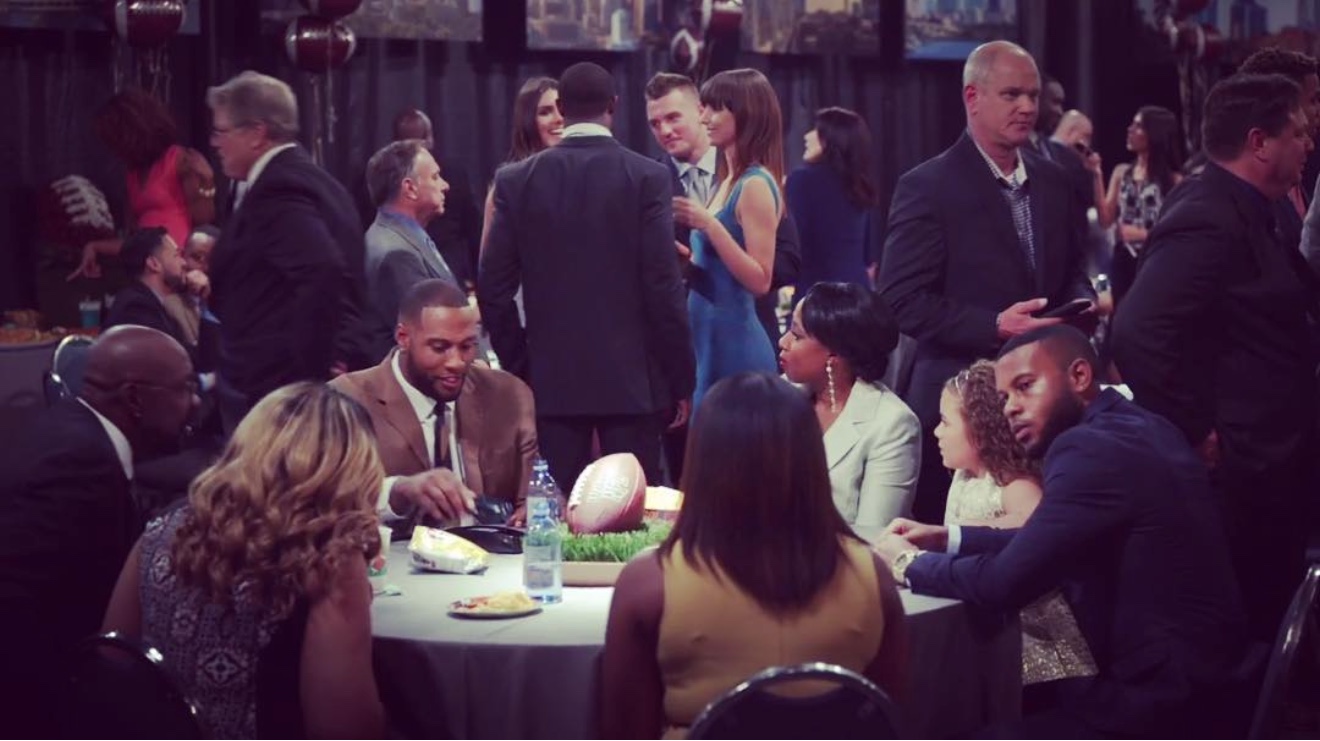 User-supplied Ballers television scene still showing a banquet table